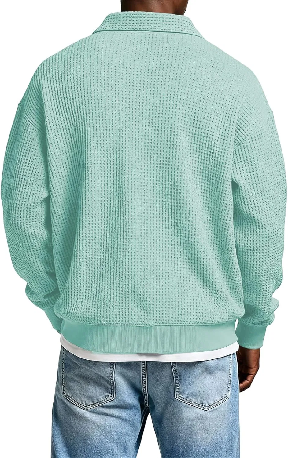 Мужская флисовая футболка с четверть-застежкой Polo, Mint Green — фото 2