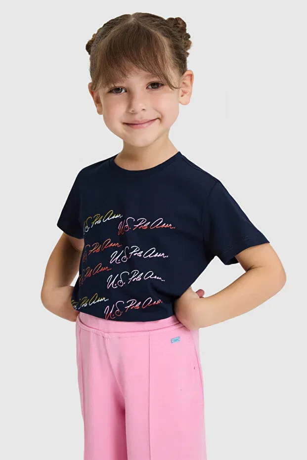 Детская футболка для девочек с коротким рукавом U.S. Polo Assn., Navy Blue — фото 3