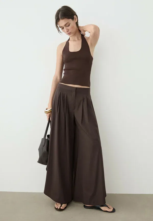 Топ из вискозы с полиамидом, модель без рукавов, Massimo Dutti, темно-коричневый — фото 2