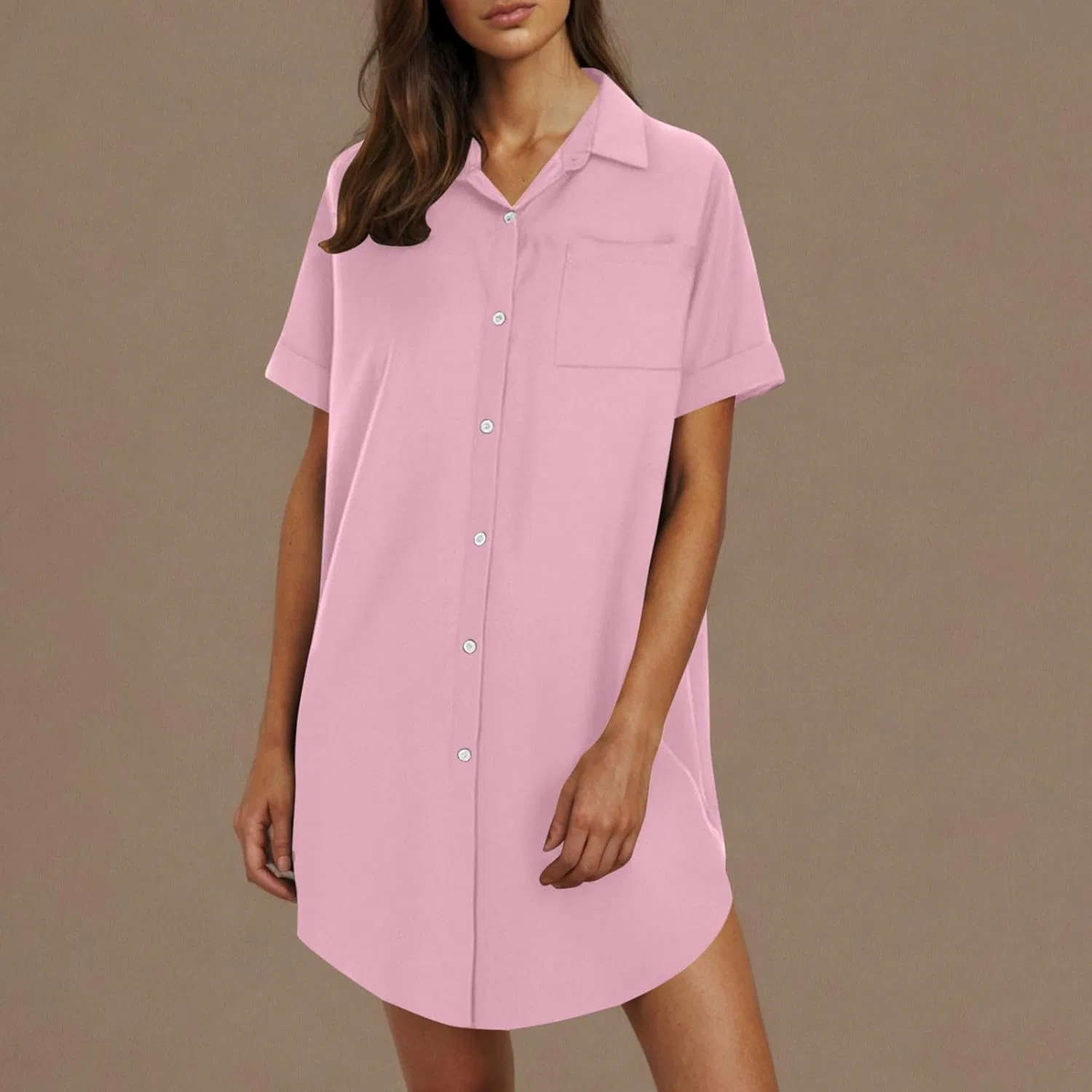 Женское летнее платье-макси с коротким рукавом на пуговицах, Pink — фото 2