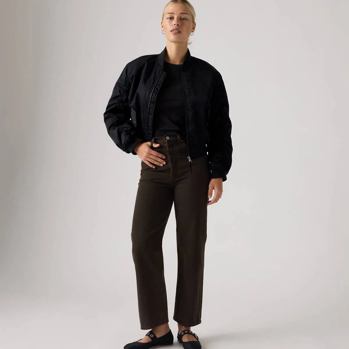Женские джинсы прямого кроя с ребристой отделкой щиколотки Levi's, Over A Cup - Brown