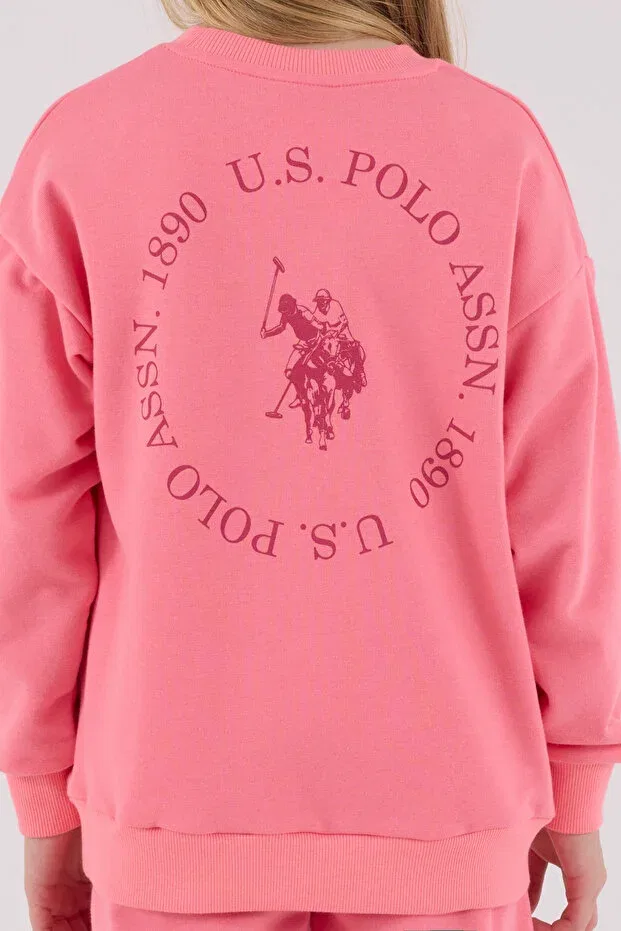 Детский комплект из свитшота и брюк для девочек с вышивкой Licensed U.S. Polo Assn., Neon Pink — фото 3