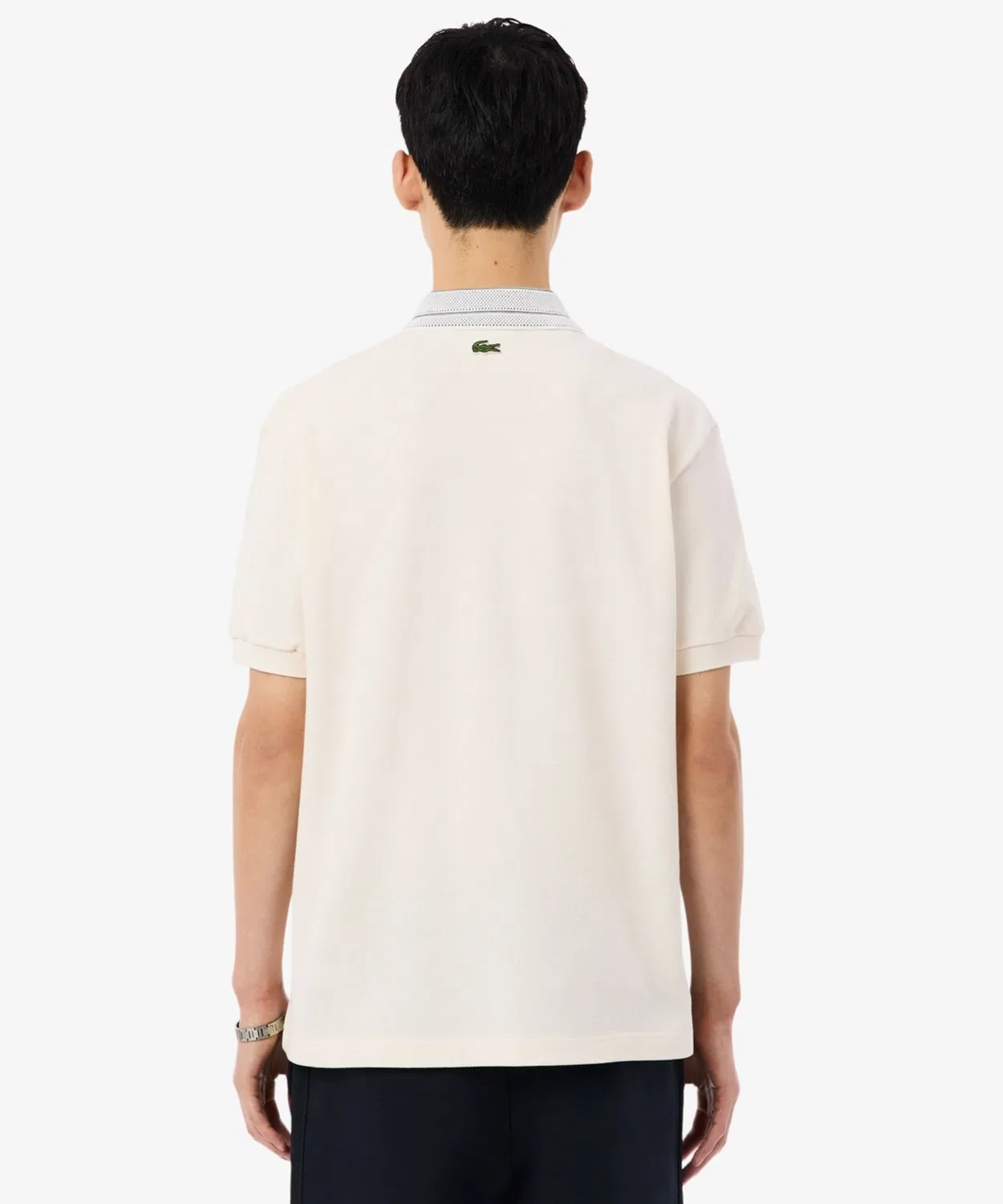 Мужская хлопковая футболка-поло с длинным рукавомLACOSTE, Off White — фото 3