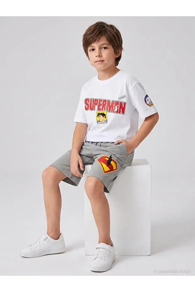 Детские шорты для мальчиков с принтом Logo 10-13 years old capri Superman, Gray
