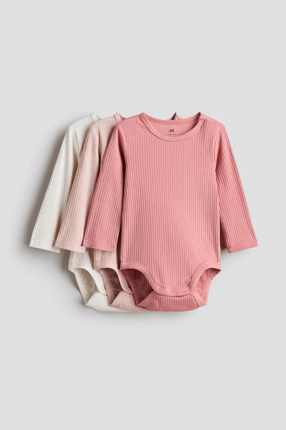 Комплект из 3 ребристых боди H&M, Rosa/Cremefarben