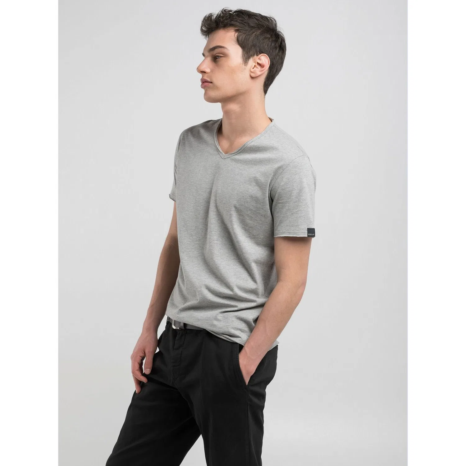 Детская футболка с V-образным вырезом Replay, Light Grey Melange — фото 2