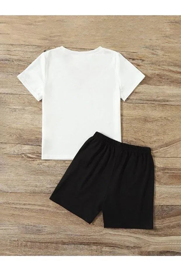 Детский для мальчиков комплект футболки и шорт с принтом King Pattern Lepold, White/Black — фото 2