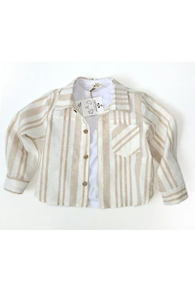 Детская рубашка для мальчиков с длинным рукавом Young Coco & Bamboo, Beige Striped