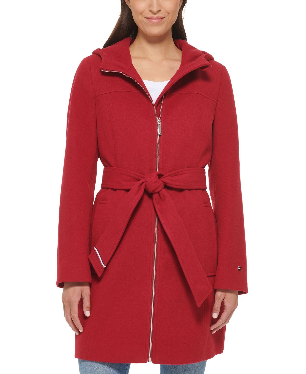 

Женское пальто с капюшоном и поясом Tommy Hilfiger, красный