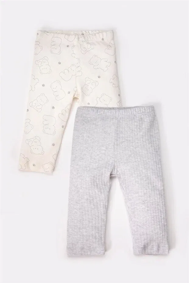 Детские брюки для девочек с принтом Interlock 2-piece bear pants (cute bear) Bebetto, Gray Melange Ecru