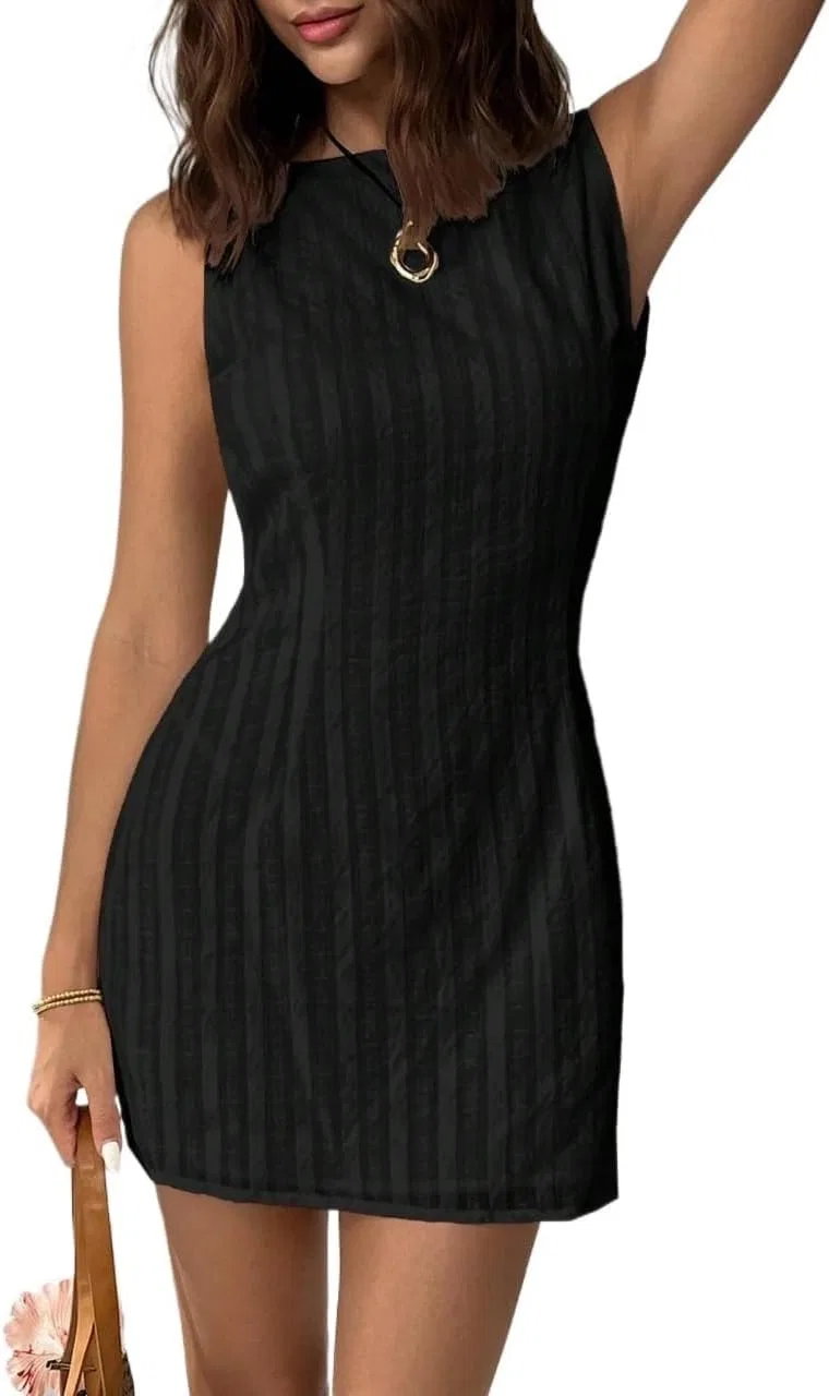 Женское мини-платье без рукавов с вырезом на спине Solid Color, Black