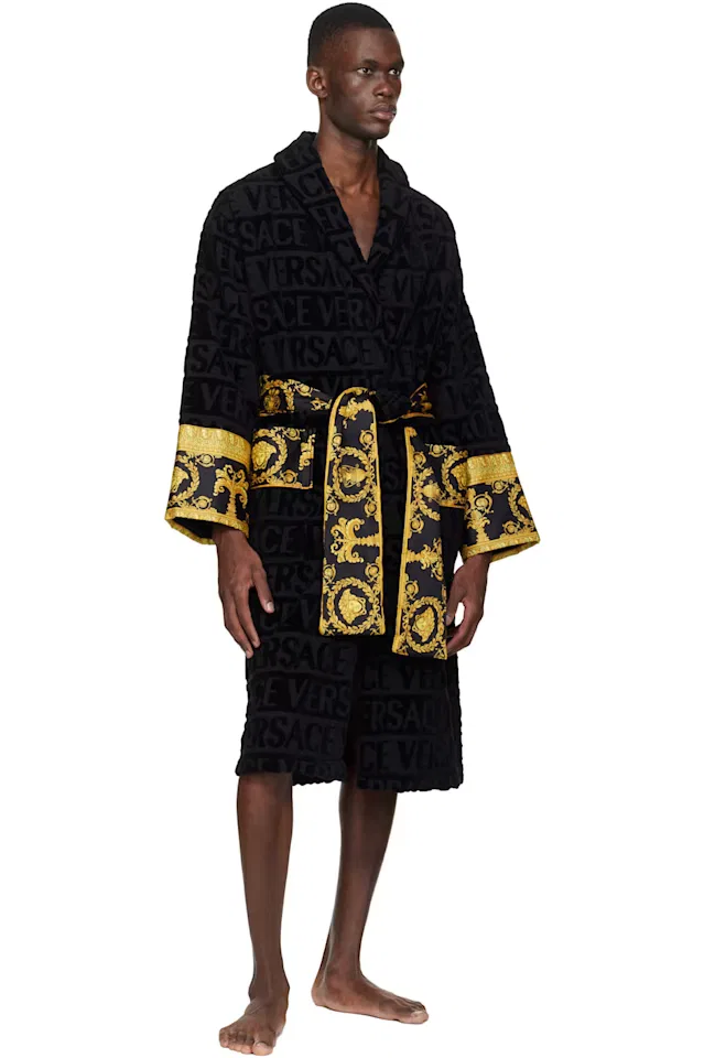 Черный банный халат с надписью Я люблю барокко Versace — фото 4