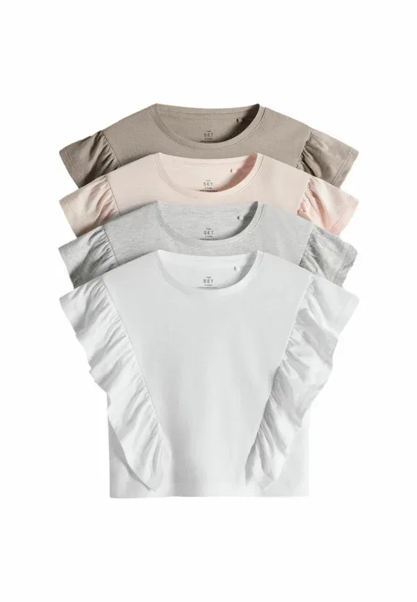 Футболки джерси с рюшами, 4 шт, Regular Fit, The Set, Pink, White, Brown, Grey Marl, белый/розовый/коричневый/серый