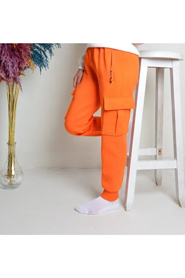 Детские спортивные штаны для девочек с начесом Cargo Pocket Zipper Kidspitircik, Orange
