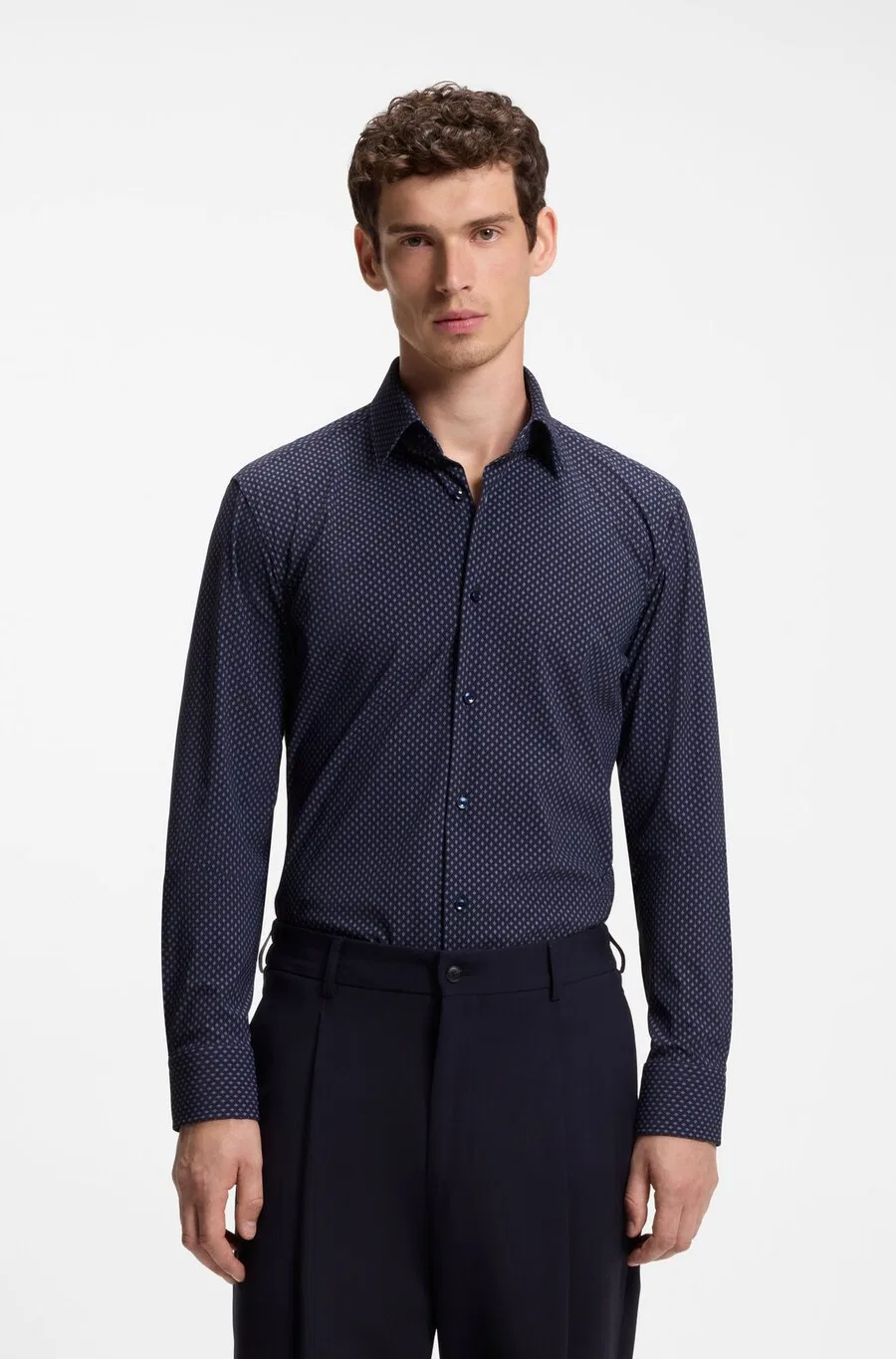 Рубашка BOSS Slim fit Button Up Shirt 'Hank' темно-синего цвета — фото 2