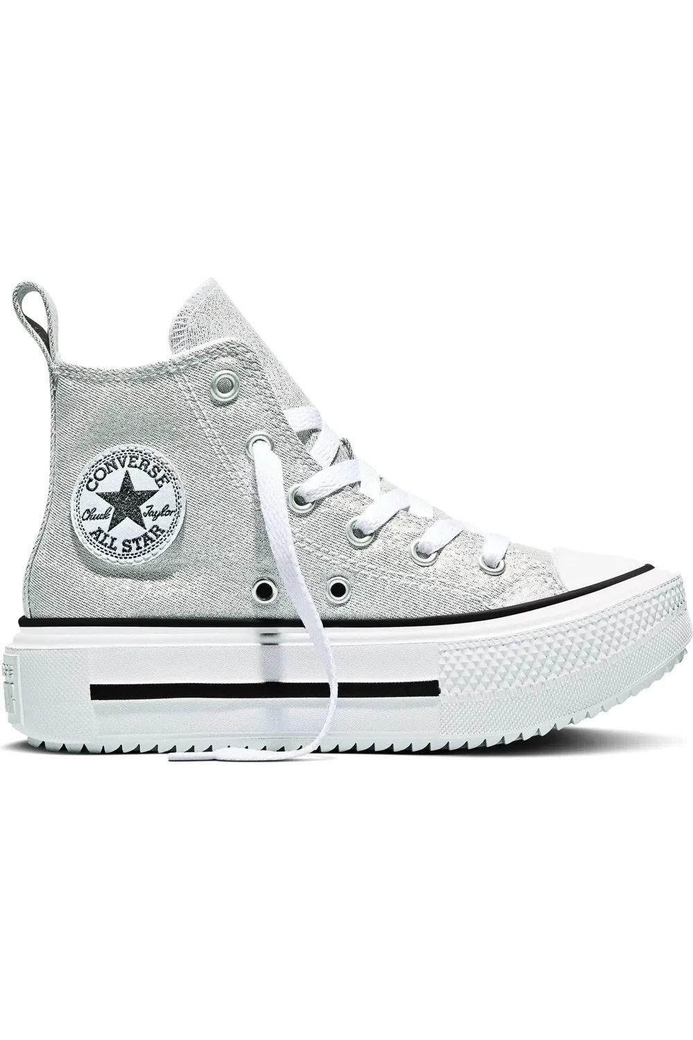 Кроссовки детские на двойной платформе Chuck Taylor All Star Lift Double Stack Converse, Light Grey/Silver/White — фото 3