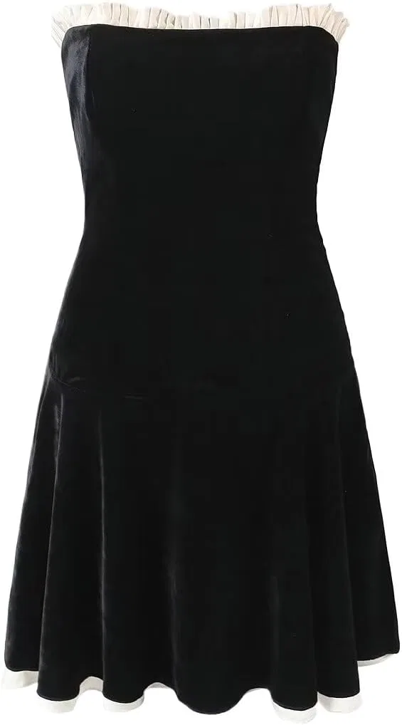 Женское летнее платье с пачворком без бретелек A-line, Black
