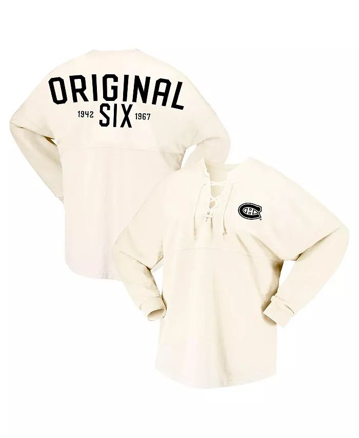 

Женская кремовая футболка Montreal Canadiens Original Six Lace-Up Spirit Jersey с длинным рукавом Fanatics