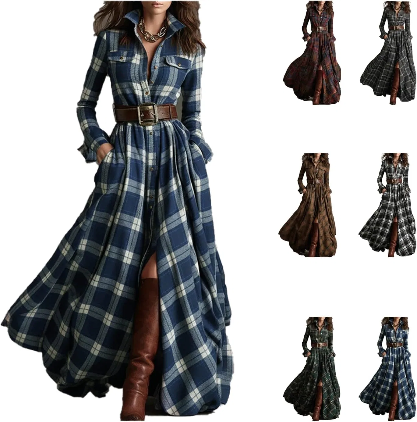 Женское платье макси в клетку Vintage Western, Blue