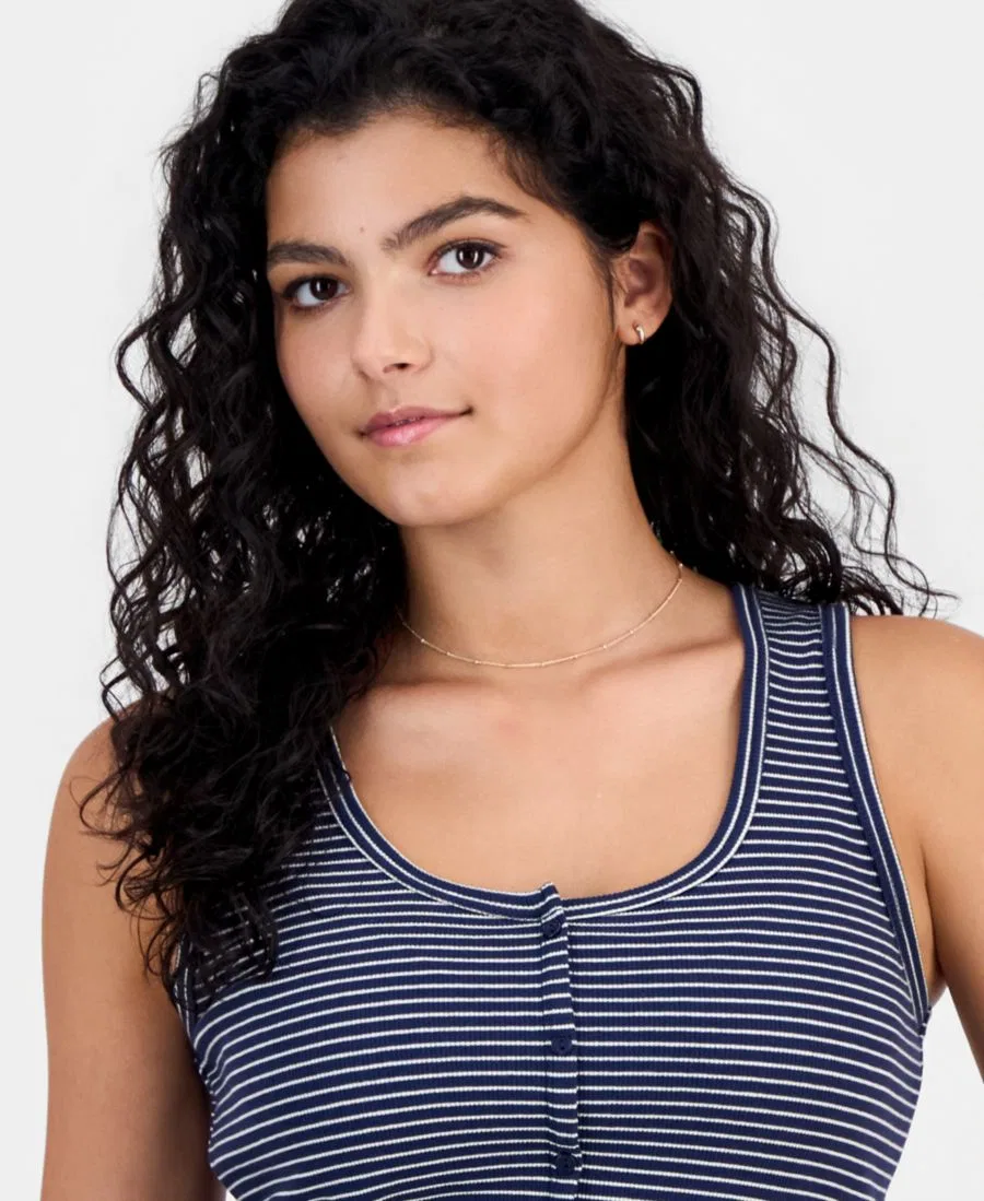 Топ с ребристой текстурой и застежкой на пуговицах, модель Henley Hippie Rose, Navy/White Stripe — фото 3