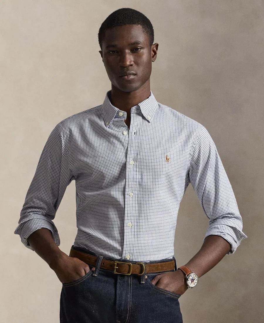 Мужская рубашка с длинным рукавом и принтом в полоску Polo Ralph Lauren, White/Navy