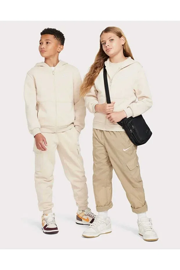 Детское худи с капюшоном из флиса для девочек Club fleece Nike, Beige — фото 2