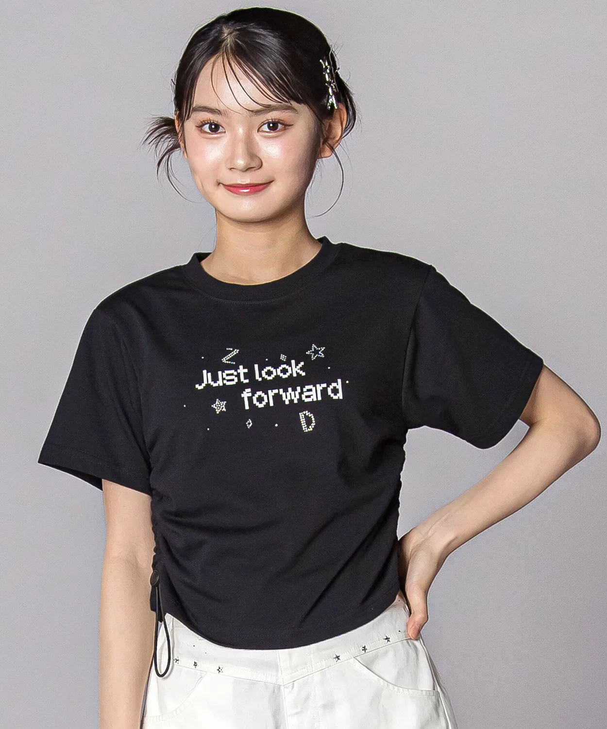 Детская футболка с принтом и стразами, без рукавов, модель ドロストラインストーンTシャツ ZIDDY, Black