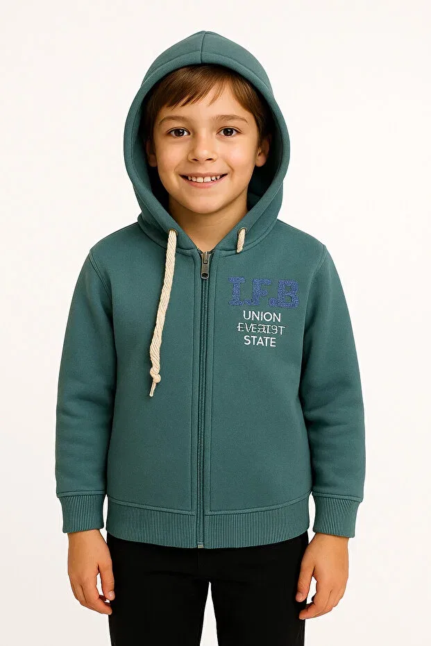 Детский кардиган из футера с капюшоном и вышивкой Sportswear Çeşme Home, Green — фото 2
