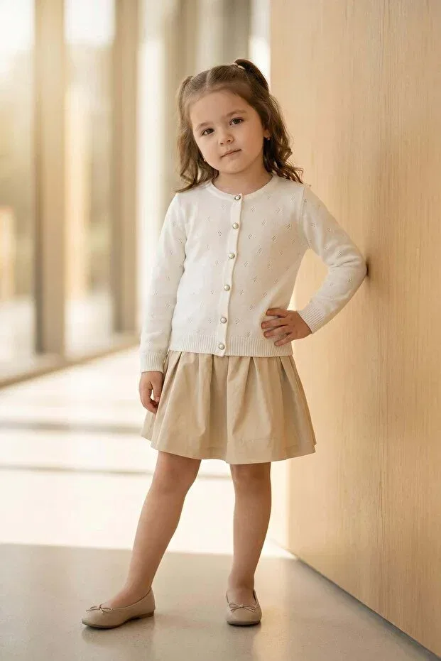 Детский вязаный кардиган с принтом Stamp Pattern Trend Baby Kids, White — фото 2