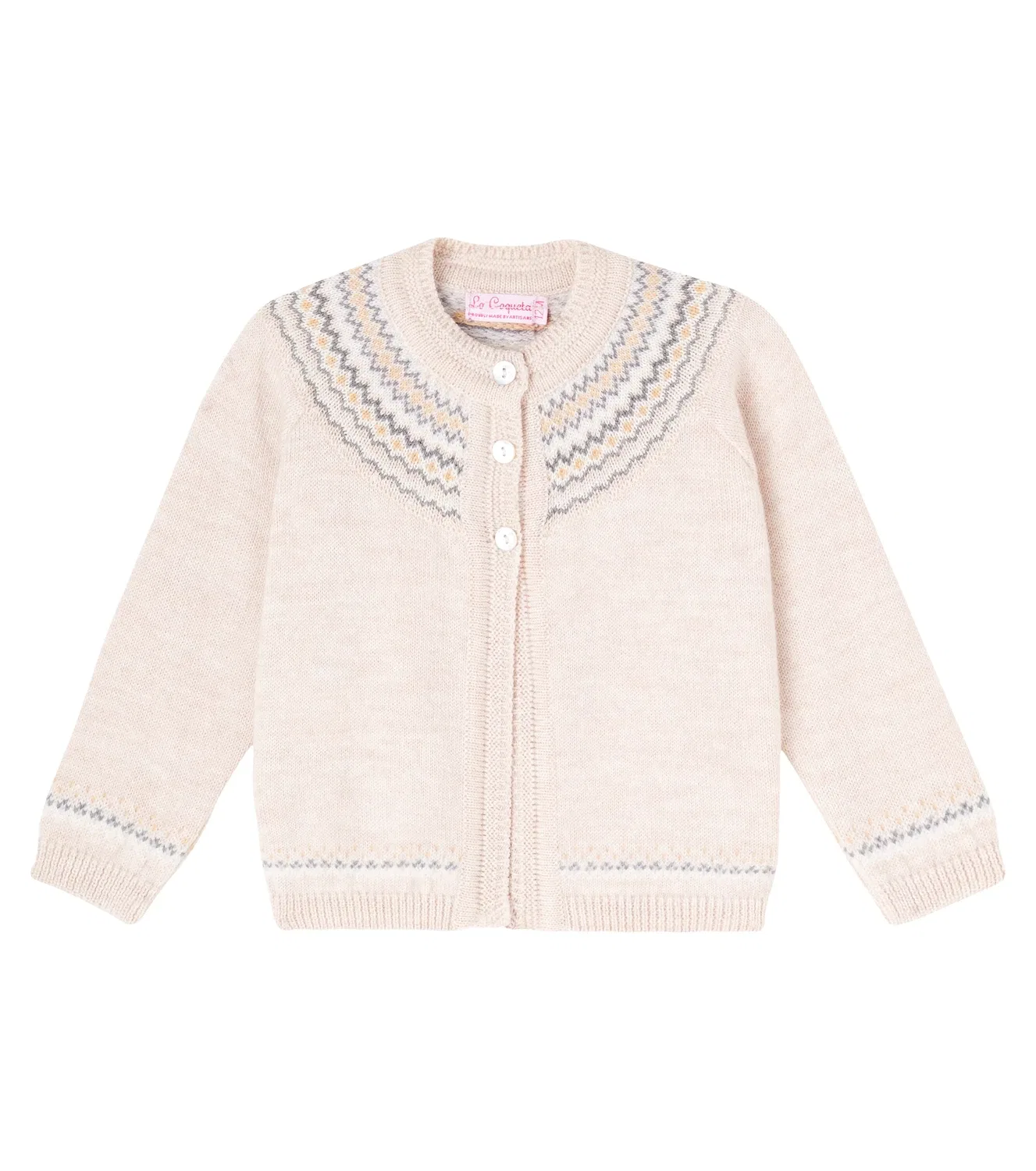 Детский кардиган из шерсти с принтом Baby Lucino Fair Isle La Coqueta, бежевый