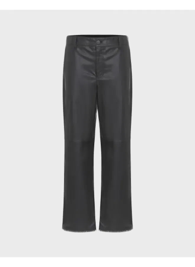 Брюки кожаные свободные с вышивкой Zara, черный