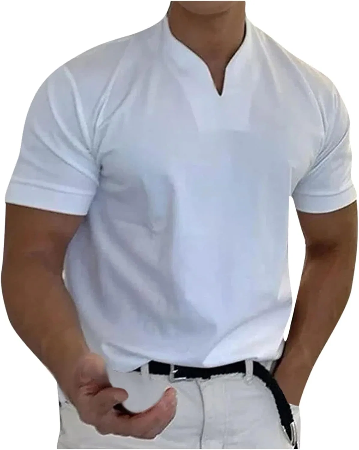 Мужская свободная футболка с V-образным вырезом Zyy-dgen30131-123, White