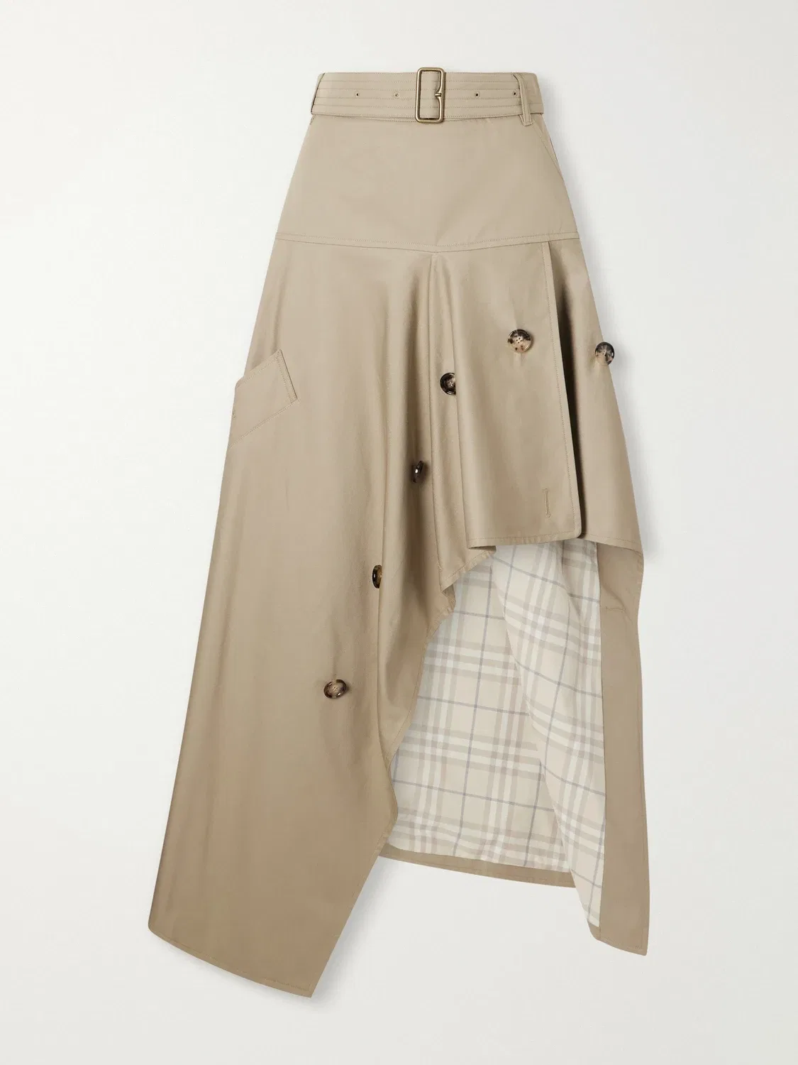 Асимметричная хлопково-габардиновая юбка миди Heather с поясом BURBERRY, бежевый