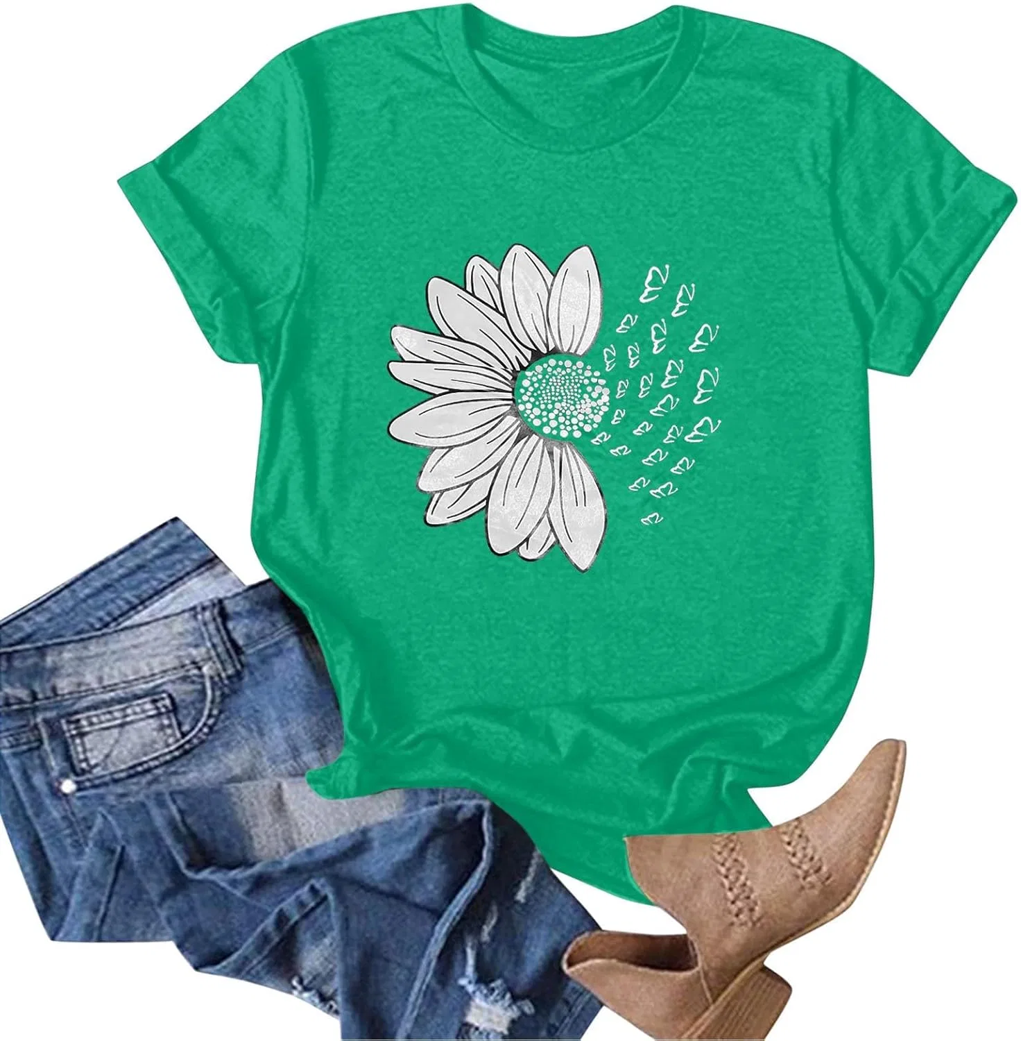 Женская футболка с подсолнухами оверсайз Cami Shirt, Green — фото 4