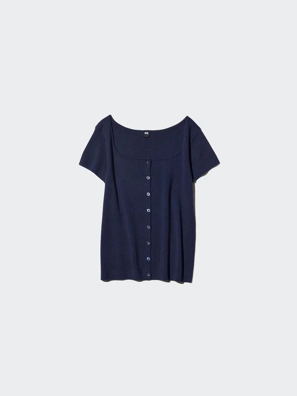 Кардиган Uniqlo, с круглым вырезом и коротким рукавом, светло-голубой — фото 4