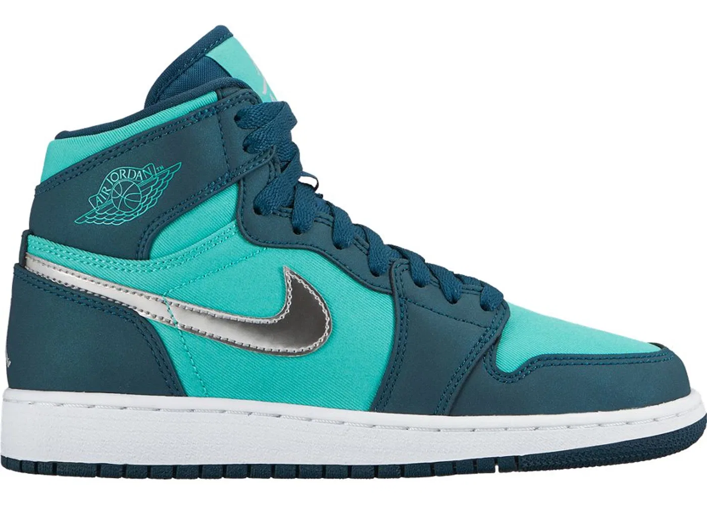Детские кроссовки Lifestyle Jordan 1 Retro High Jordan, Hyper Jade/Metallic Silver-Midnight Turquoise-White