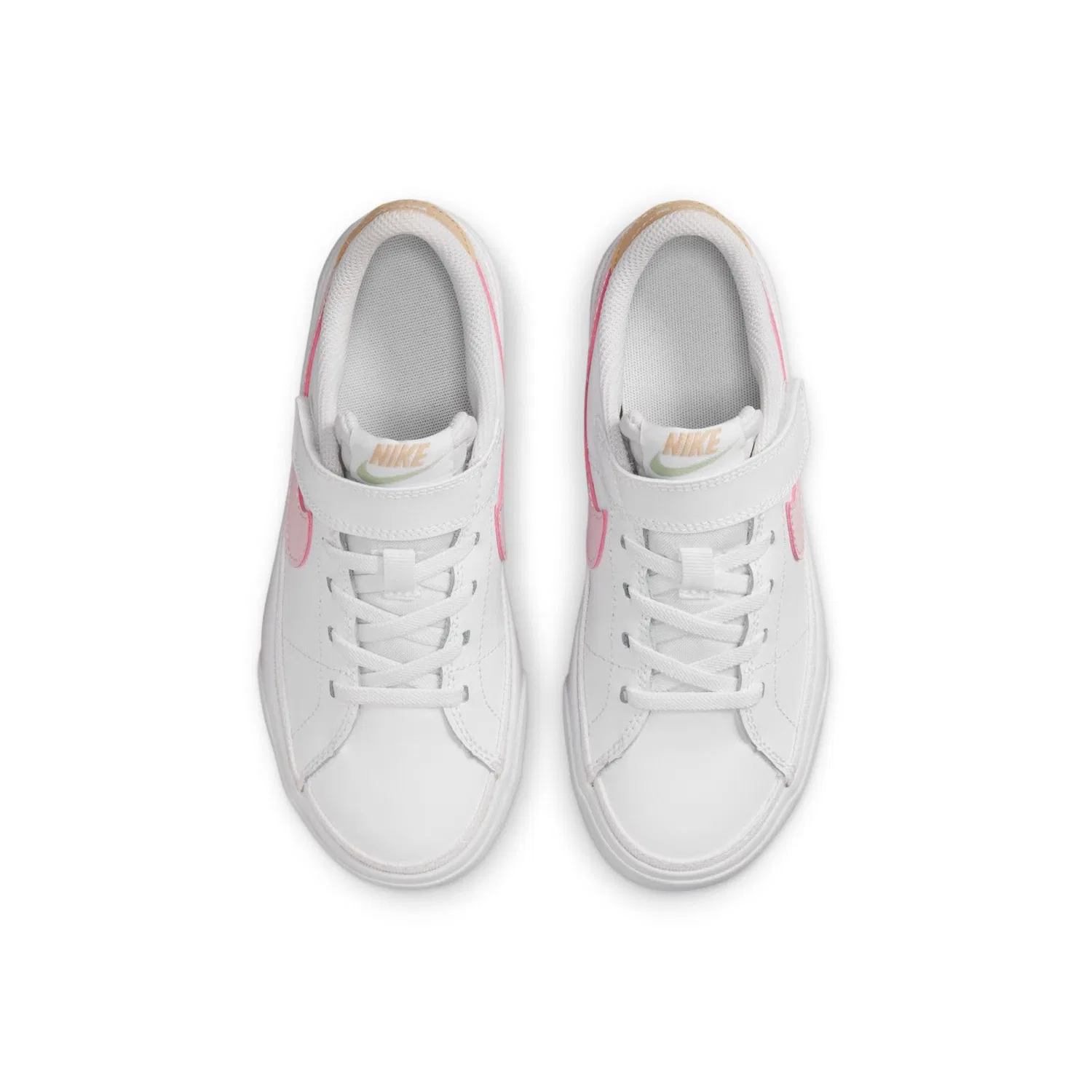 Детские спортивные кроссовки для девочек с кожаным верхом Court Legacy NIKE, White Pink Foam Sesame Honeydew — фото 3