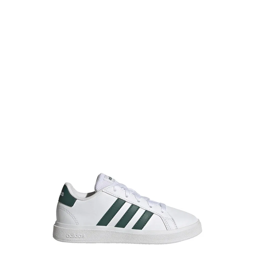 Детские теннисные туфли для мальчиков с гибкой подошвой Adidas Grand Court 2.0 Shoes Kids, White Cloud Green Collegiate Cloud W