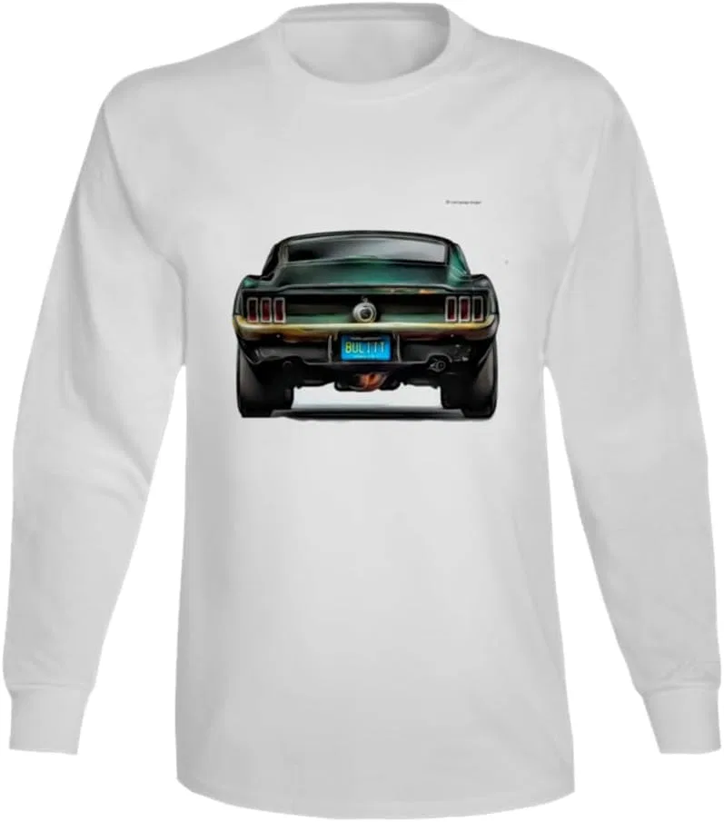 Мужская футболка с длинным рукавом с принтом 68 Mustang Fatback, White
