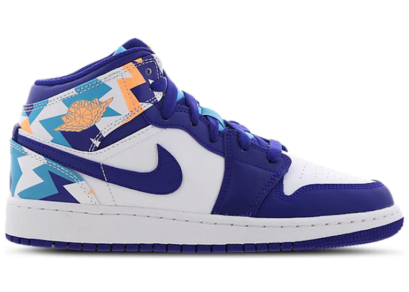 Детские кроссовки с принтом Jordan 1 Mid Geometric Print Jordan, White/Blue-Multi