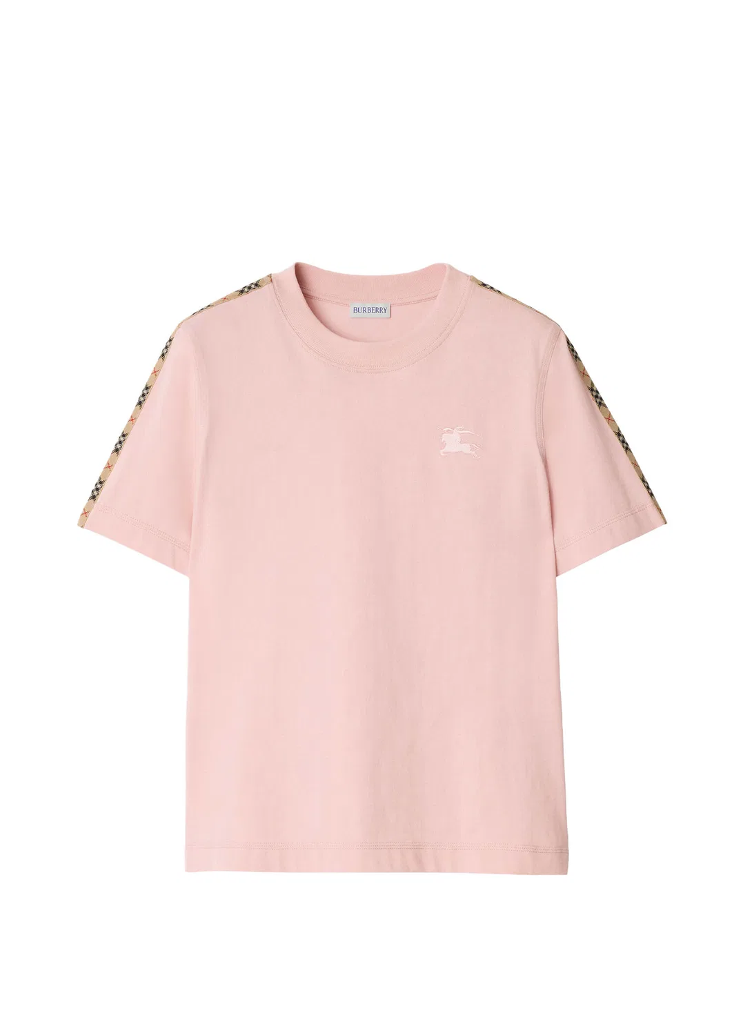 Футболка Burberry, женская, розовый, клетчатая отделка