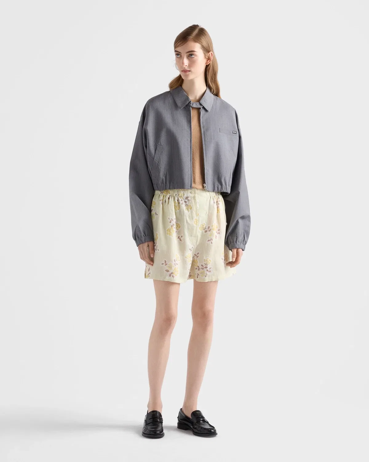 Легкая куртка-бомбер из мохера Prada, серый — фото 2