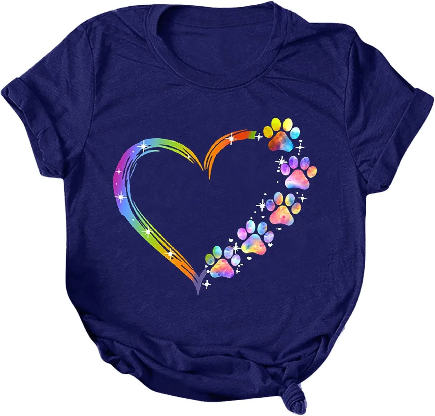 Женская футболка с коротким рукавом с принтом, Colorful Heart Paw Print, синий — фото 4