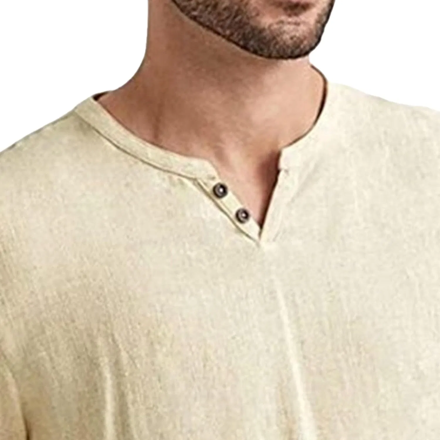 Мужская футболка с V-образным вырезом на пуговицах Cotton Linen, Apricot — фото 4