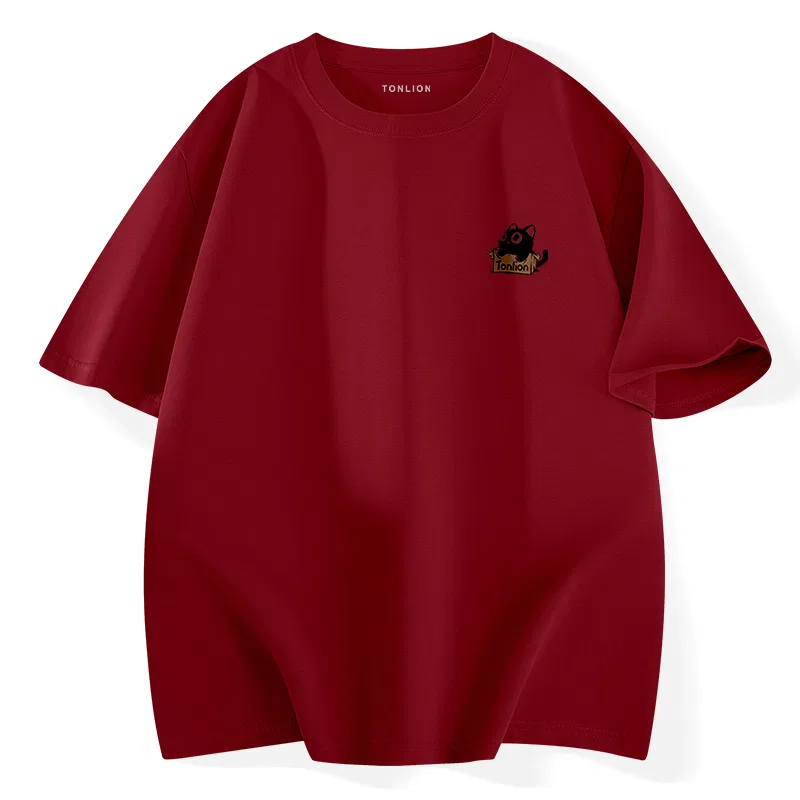 Футболка детская с длинным рукавом с принтом Tb Carton Black Cat Chest Logo Tonlion, Burgundy