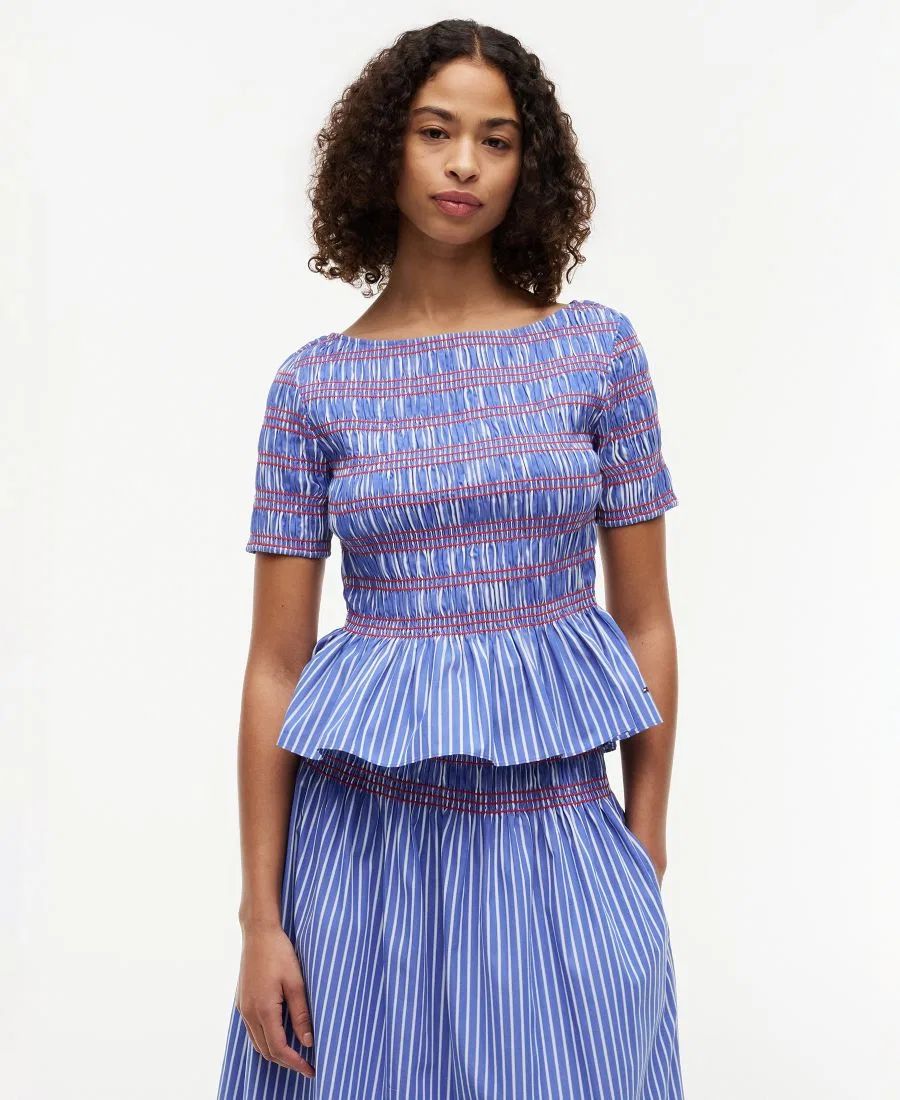 Топ женский с защипами, с коротким рукавом Tommy Hilfiger, Smocking Stripe