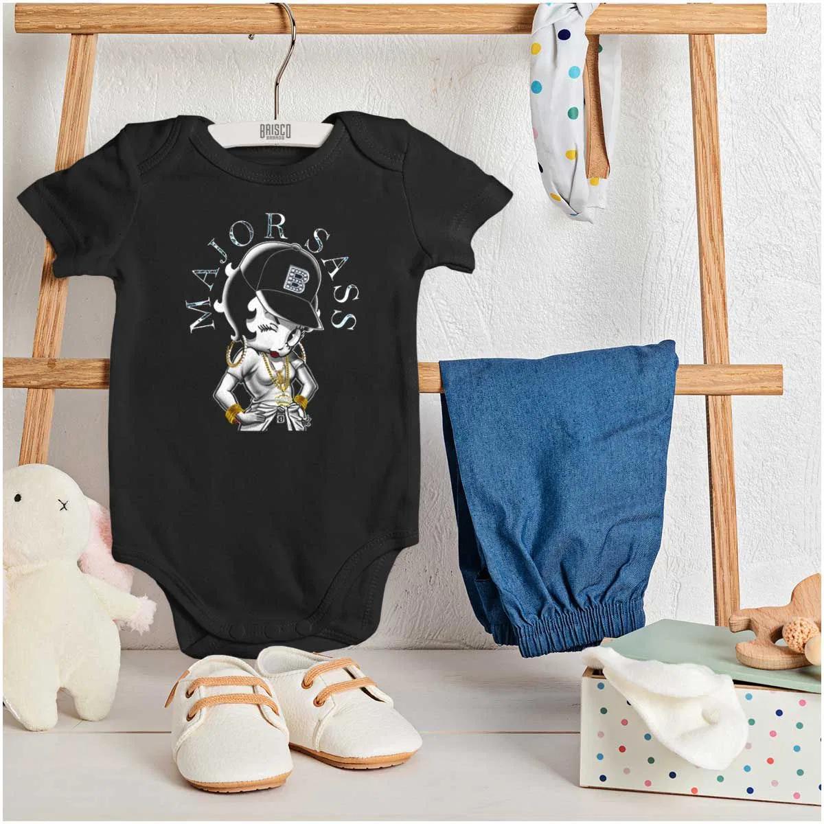 Детский боди-комбинезон для девочек с принтом Betty Boop Bling Major Sass Brisco Brands, Black — фото 3