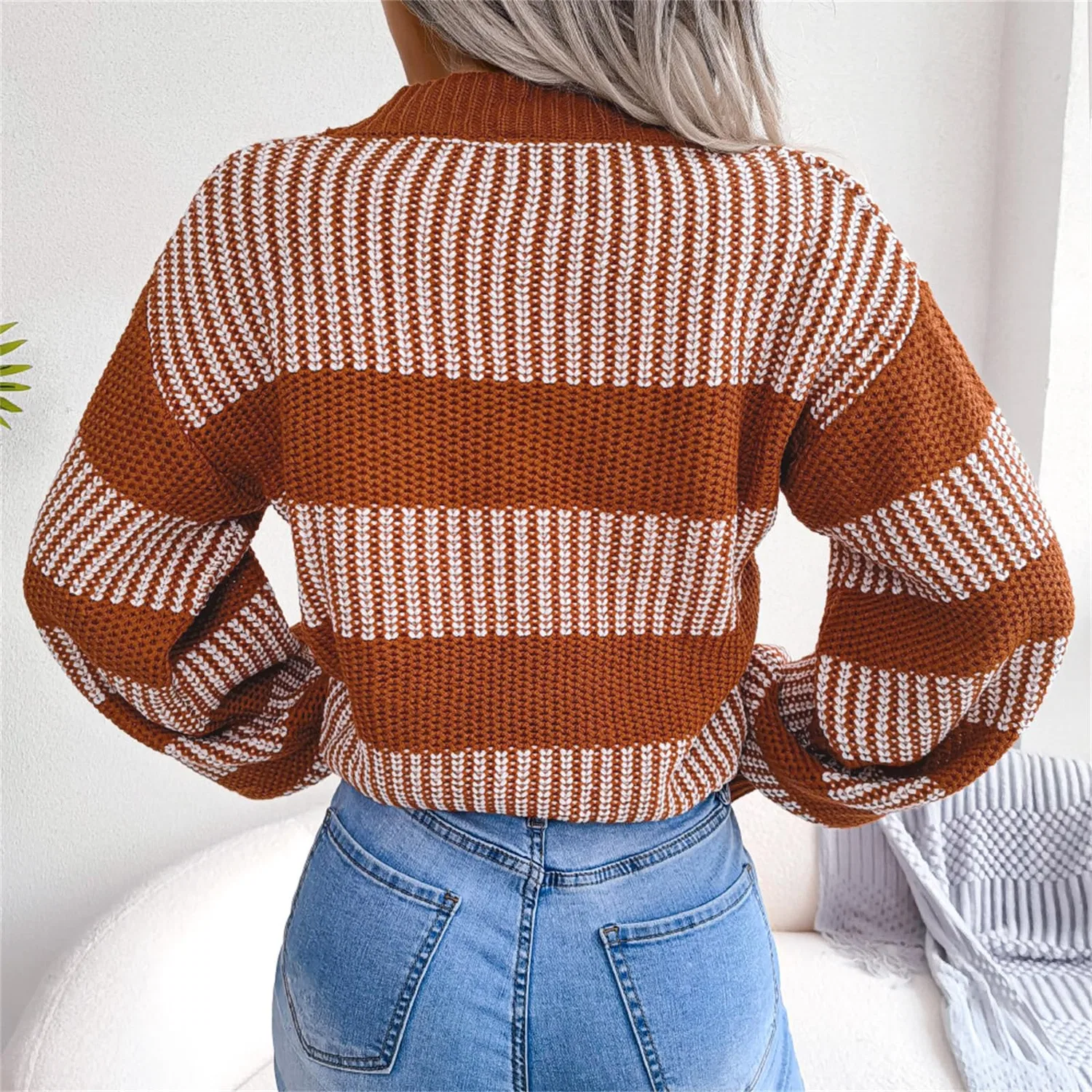 Женское пальто с длинным рукавом, модель Cardigan da donna, Marrone — фото 3