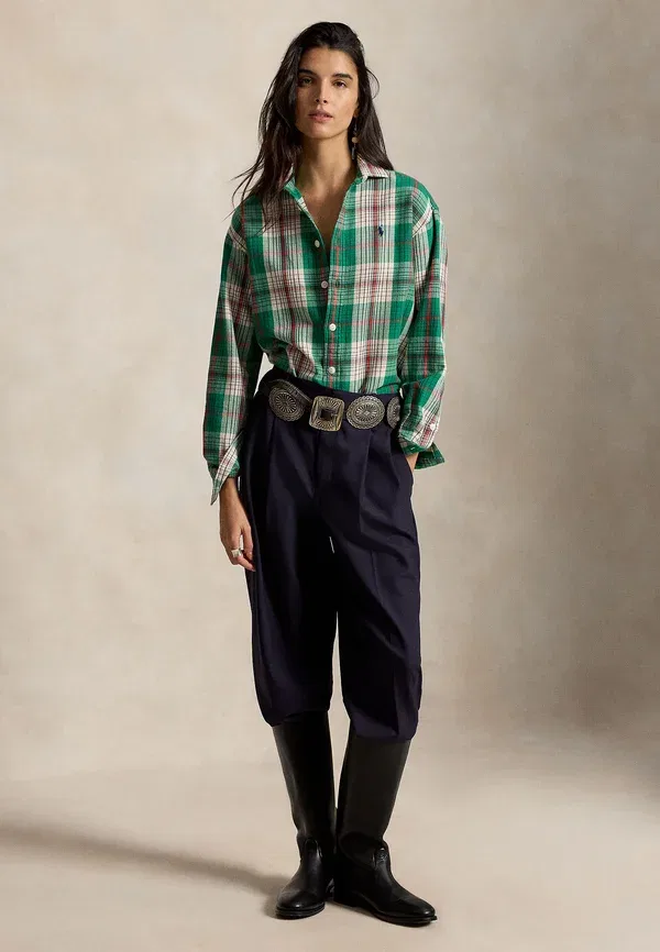 Рубашка из хлопка Relaxed fit plaid cotton shirt Polo Ralph Lauren, green/cream, зеленый/кремовый — фото 2