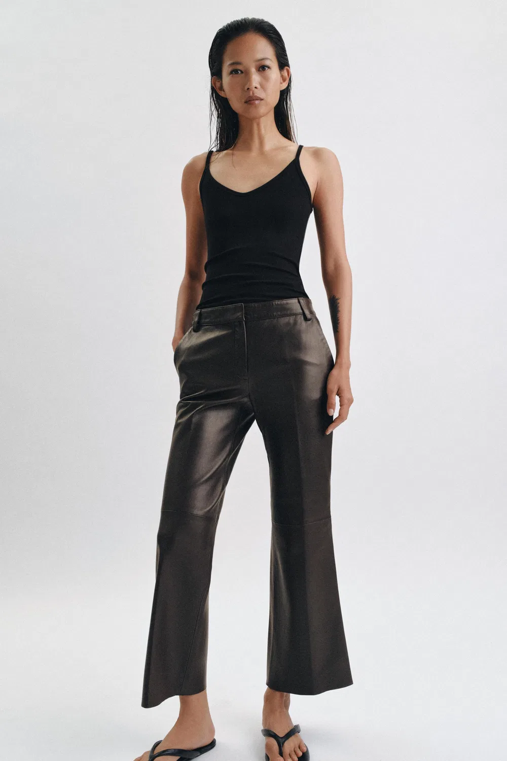 Кожаные брюки-клеш из лимитированной коллекции ZW ZARA, Brown